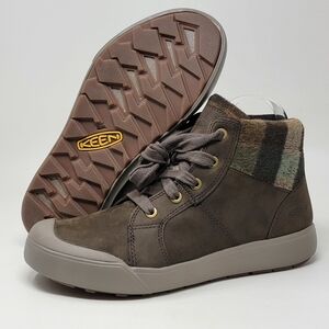 KEEN Elena Mid Boots Womens Sz 7 Hiking Winter Chestnut Leather Insulated Plaid